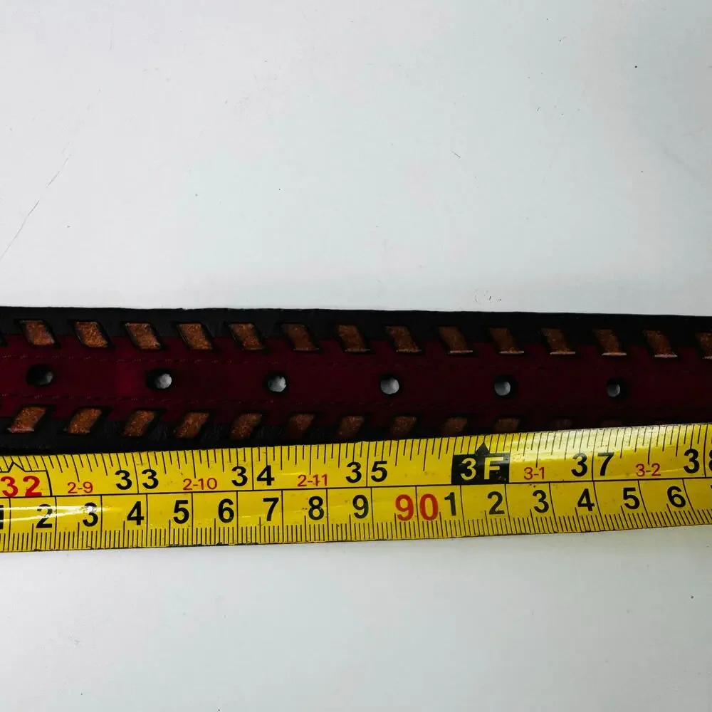 Vintage Fossil Two Tone Braided Leather Belt with Oval Brass Buckle Large
